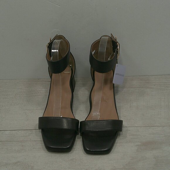 Aerosoles Eliza Black Leather Sandals with Gold Buckle block heel Size 10 W Wide - Picture 7 of 16